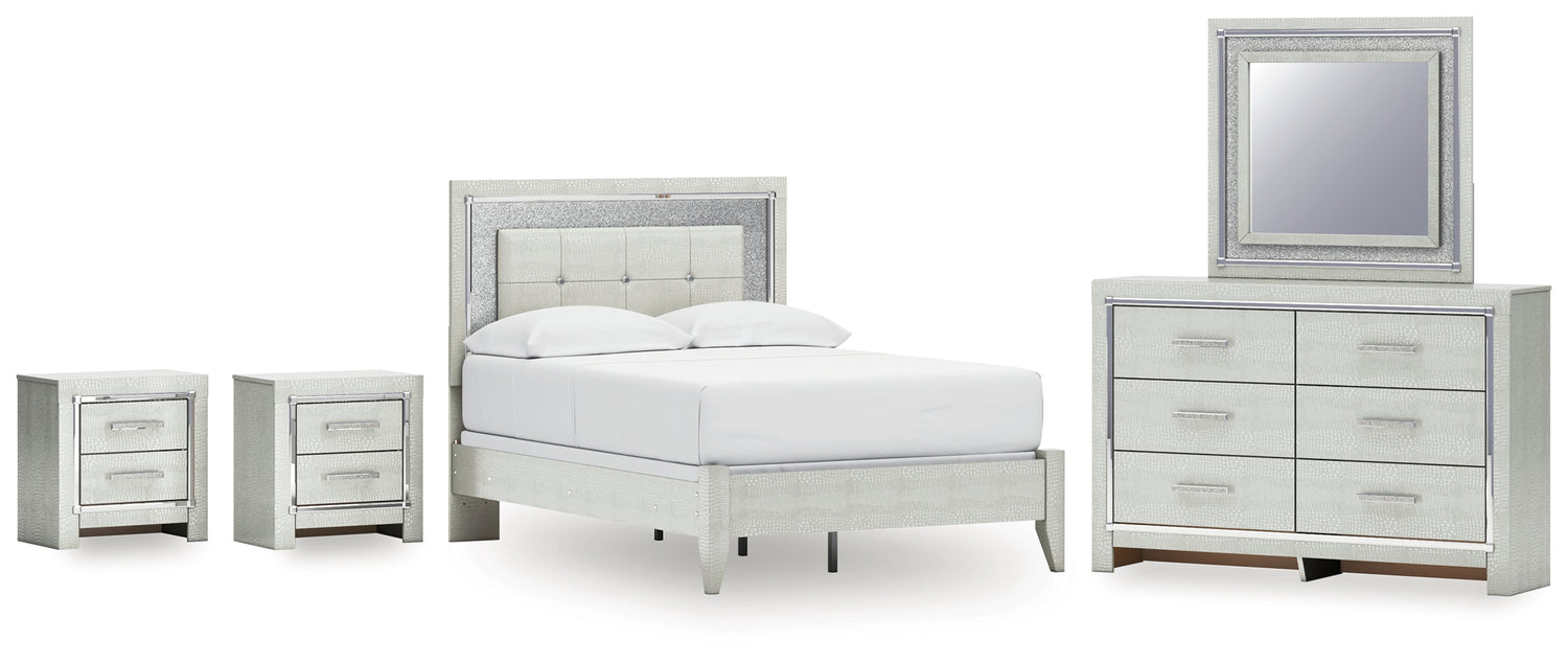 Furniture City Houma - Ashley Furniture - Zyniden Full Upholstered Panel Bed, Dresser, Mirror and 2 Nightstands - Full Upholstered Panel Bed, Dresser, Mirror and 2 Nightstands - B2114B24