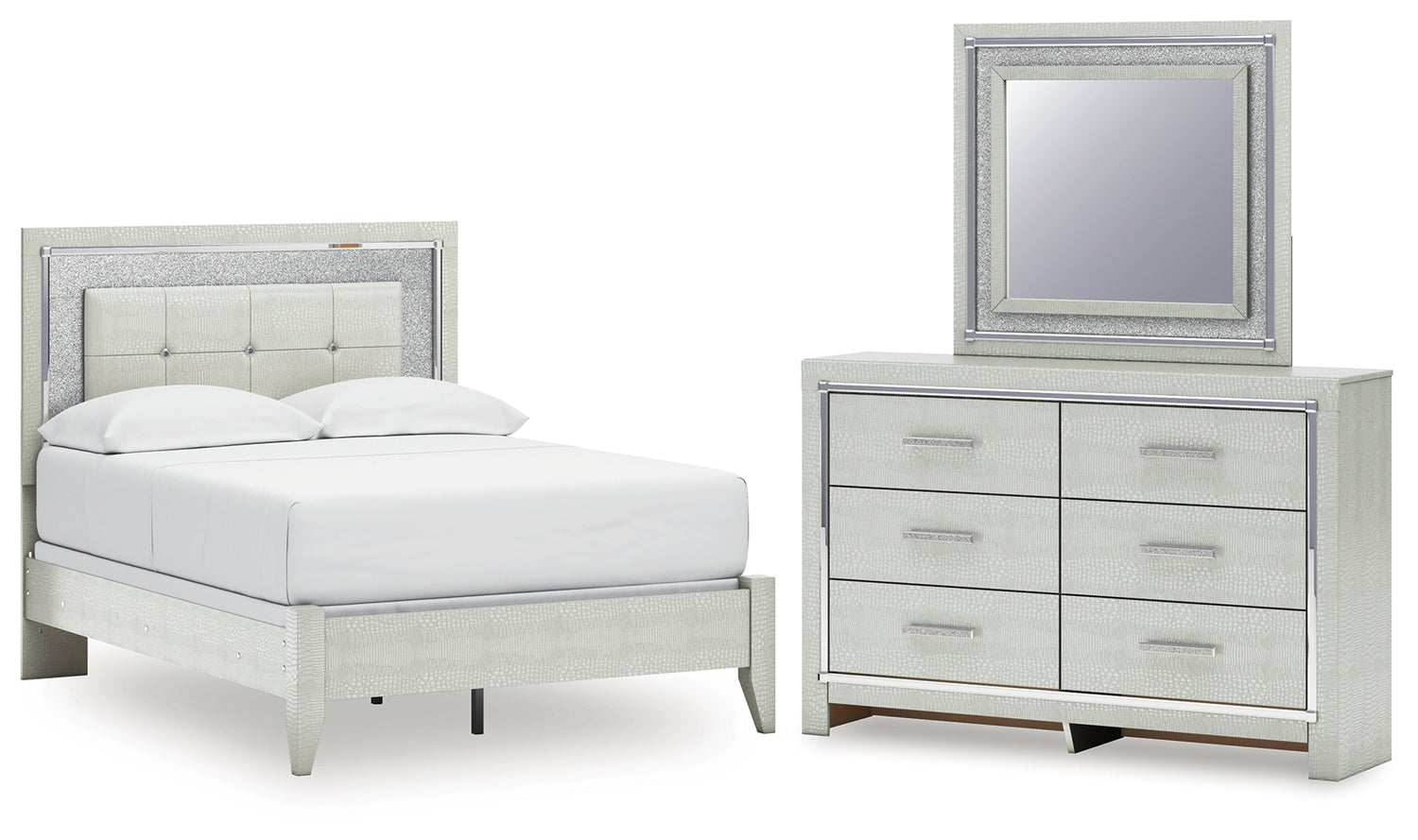 Furniture City Houma - Ashley Furniture - Zyniden Full Upholstered Panel Bed, Dresser and Mirror - Full Upholstered Panel Bed, Dresser and Mirror - B2114B6
