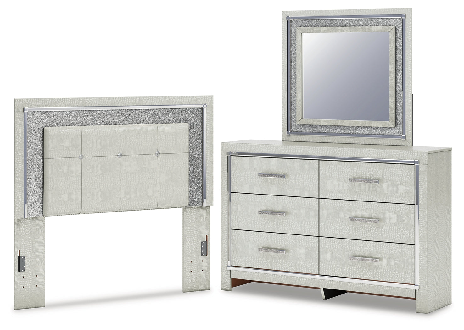 Furniture City Houma - Ashley Furniture - Zyniden Full Upholstered Panel Headboard, Dresser and Mirror - Full Upholstered Panel Headboard, Dresser and Mirror - B2114B11