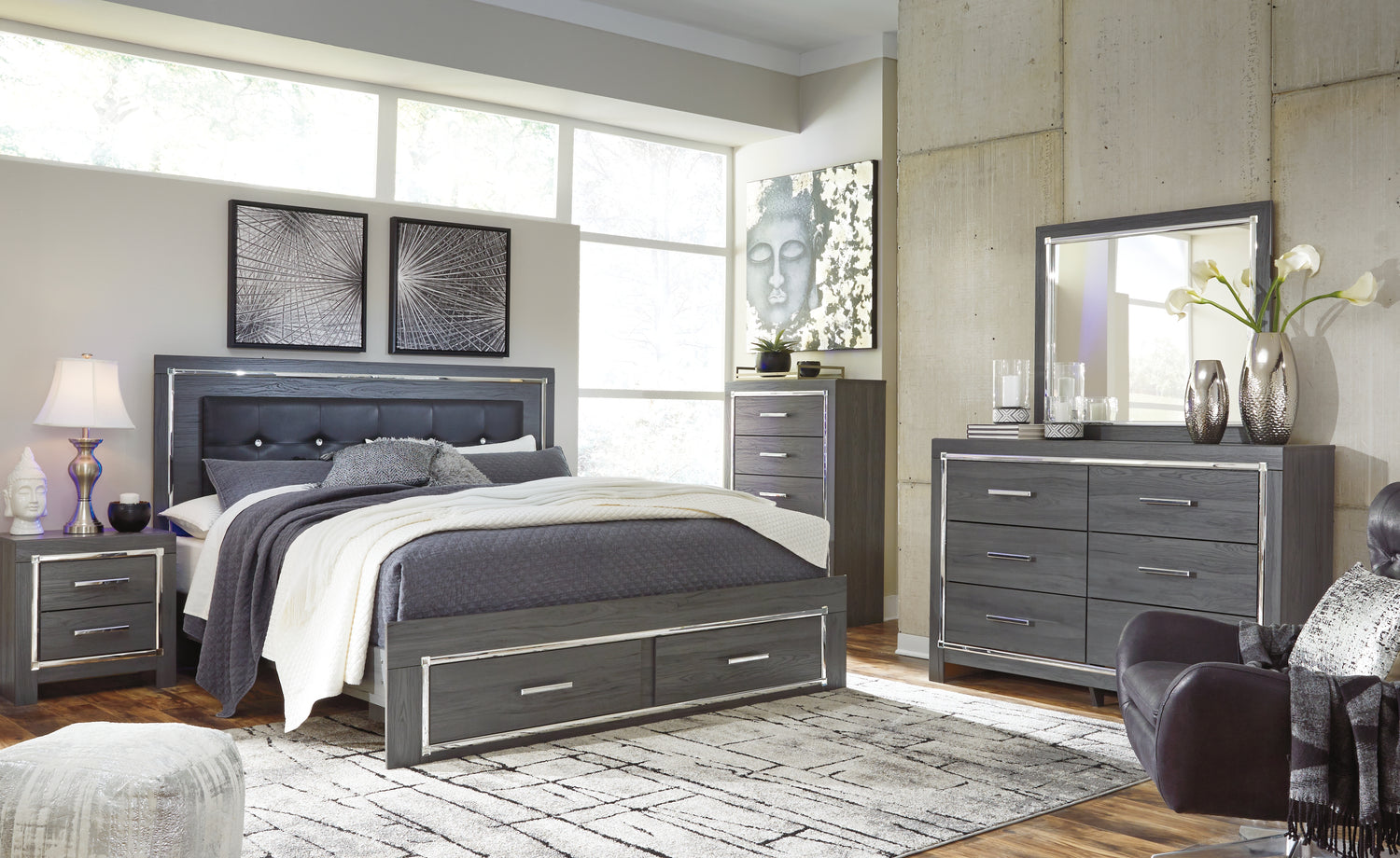 Lodanna King Panel Bed with 2 Storage Drawers