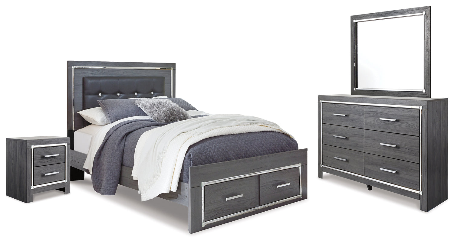 Lodanna Queen Panel Storage Bed with Mirrored Dresser and Nightstand