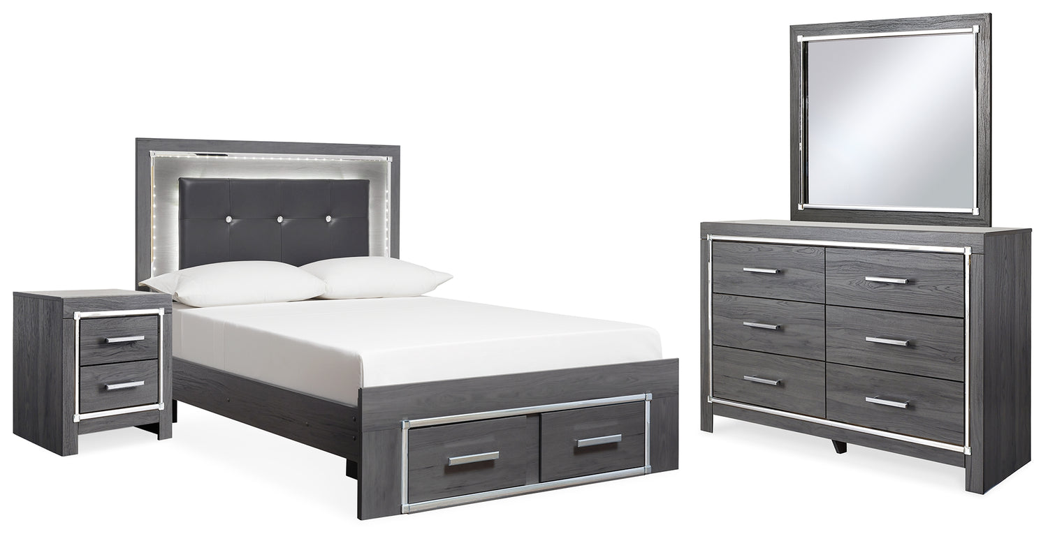 Furniture City Houma - Ashley Furniture - Lodanna Full Upholstered Panel Storage Bed, Dresser, Mirror, and Nightstand - Full Upholstered Panel Storage Bed, Dresser, Mirror, and Nightstand - B214B23