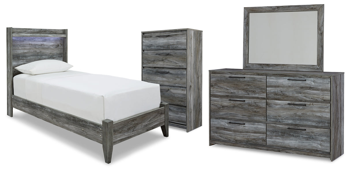 Baystorm Twin Panel Bed, Dresser, Mirror and Chest