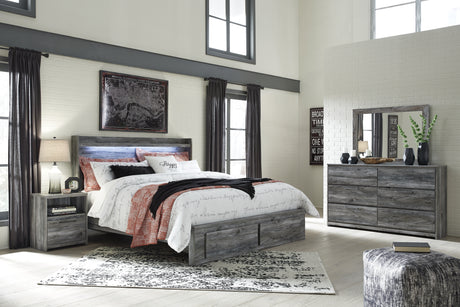 Furniture City Houma - Ashley Furniture - Baystorm King Panel Storage Bed with Mirrored Dresser and Nightstand - King Panel Storage Bed with Mirrored Dresser and Nightstand - B221B36