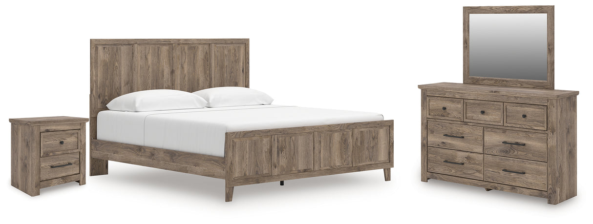 Rusticott King Panel Bed, Dresser, Mirror and Nightstand