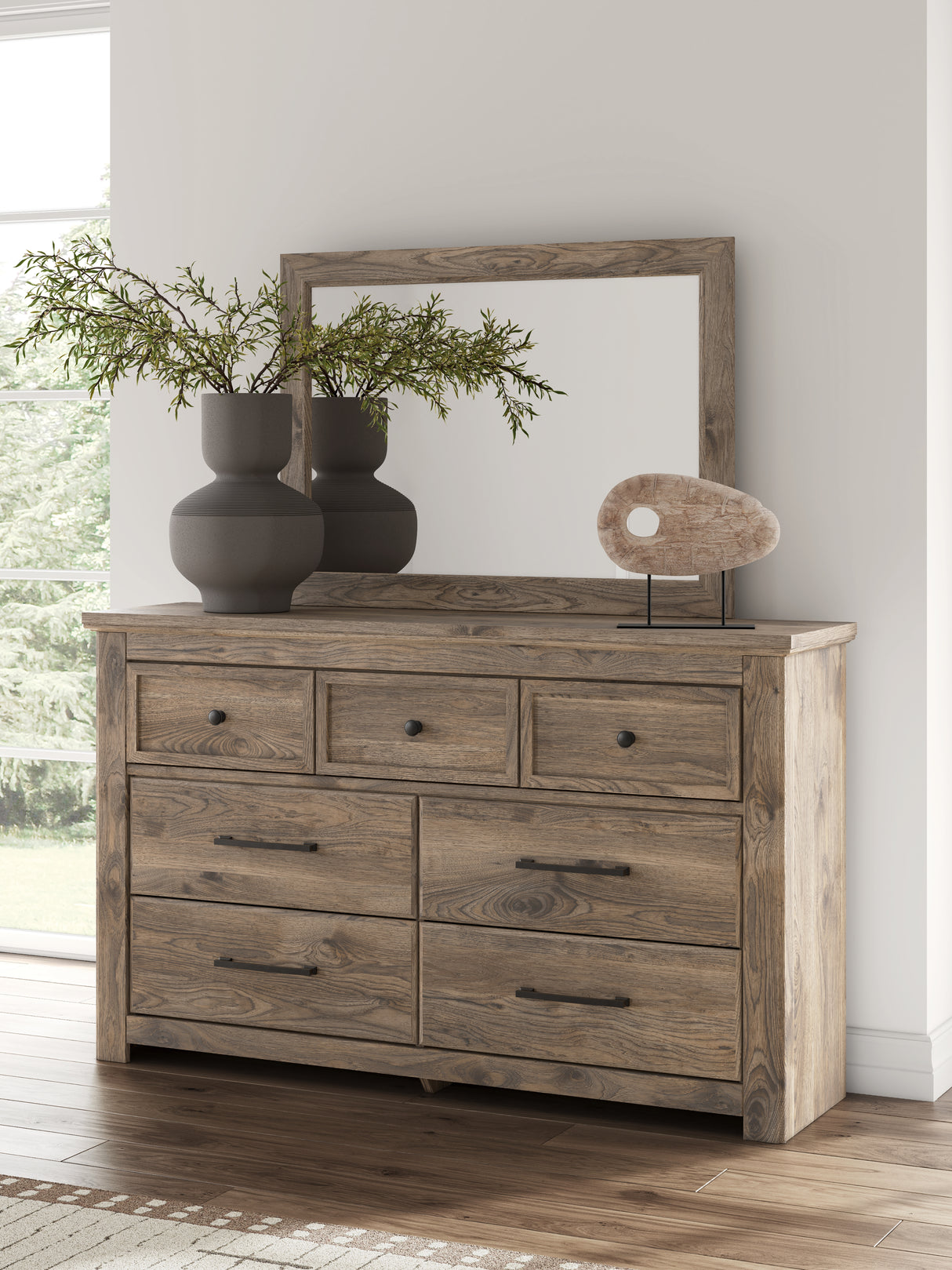 Rusticott King Panel Bed, Dresser, Mirror and Nightstand