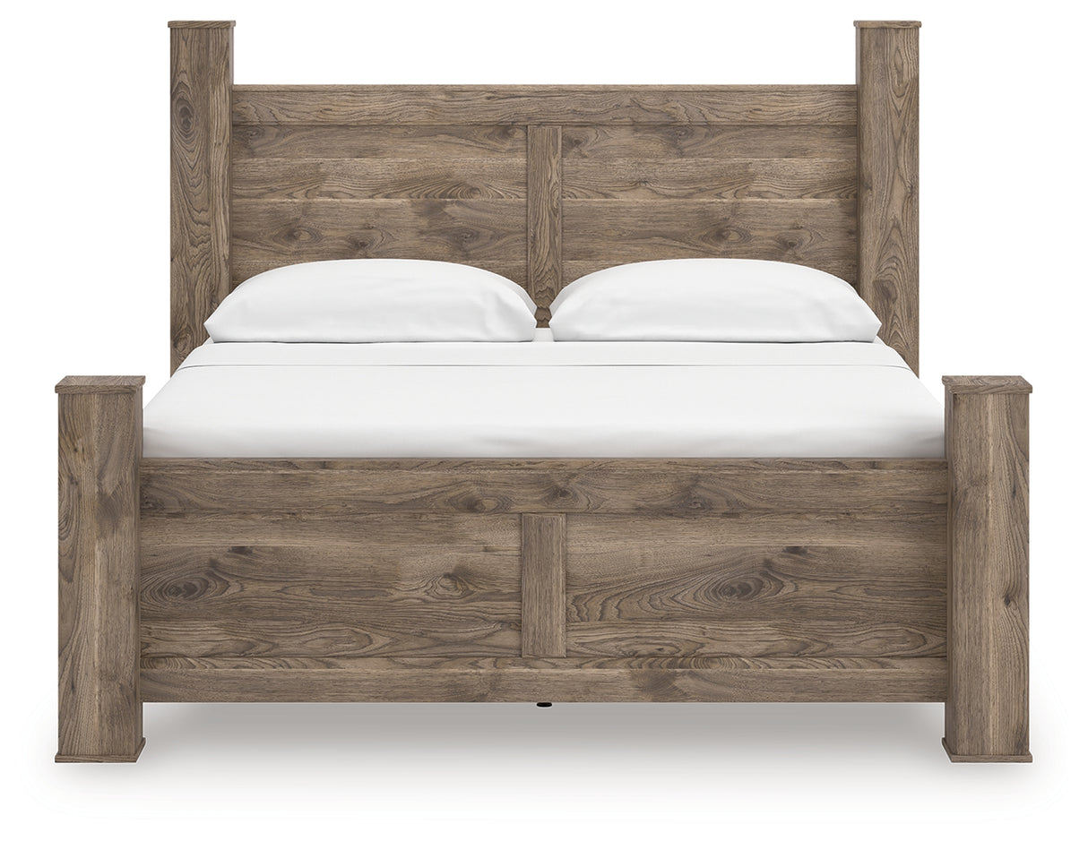 Rusticott King Poster Bed, Dresser and Nightstand