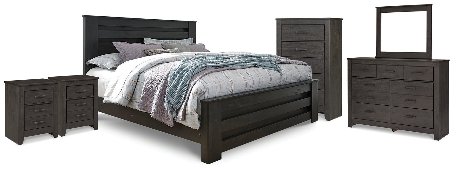 Furniture City Houma - Ashley Furniture - Brinxton King Panel Bed, Dresser Mirror, Chest and 2 Nightstands - King Panel Bed, Dresser Mirror, Chest and 2 Nightstands - B249B23