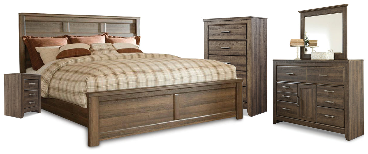 Furniture City Houma - Ashley Furniture - Juararo California King Panel Bed, Dresser, Mirror, Chest and Nightstand - California King Panel Bed, Dresser, Mirror, Chest and Nightstand - B251B40