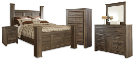 Furniture City Houma - Ashley Furniture - Juararo Queen Poster Bed, Dresser, Mirror, Chest and Nightstand - Queen Poster Bed, Dresser, Mirror, Chest and Nightstand - B251B42