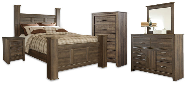 Furniture City Houma - Ashley Furniture - Juararo Queen Poster Bed, Dresser, Mirror, Chest and Nightstand - Queen Poster Bed, Dresser, Mirror, Chest and Nightstand - B251B42
