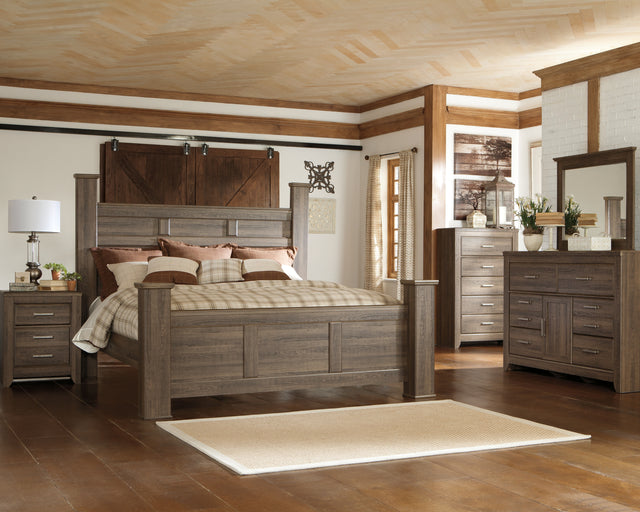 Furniture City Houma - Ashley Furniture - Juararo California King Poster Bed, Dresser, Mirror, Chest and 2 Nightstands - California King Poster Bed, Dresser, Mirror, Chest and 2 Nightstands - B251B25