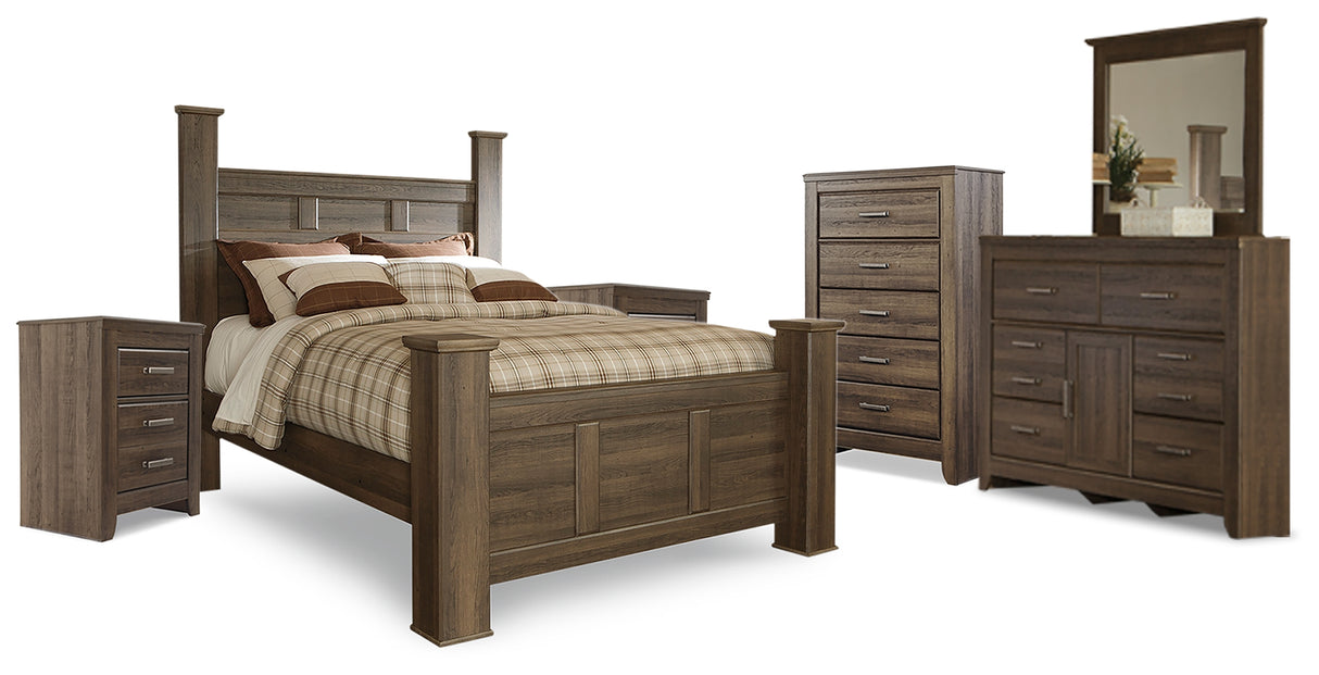 Furniture City Houma - Ashley Furniture - Juararo Queen Poster Bed, Dresser, Mirror, Chest and 2 Nightstands - Queen Poster Bed, Dresser, Mirror, Chest and 2 Nightstands - B251B26