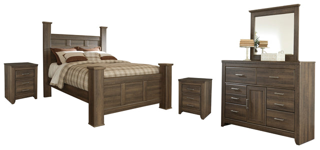Furniture City Houma - Ashley Furniture - Juararo Queen Poster Bed with Mirrored Dresser and 2 Nightstands - Queen Poster Bed with Mirrored Dresser and 2 Nightstands - B251B17