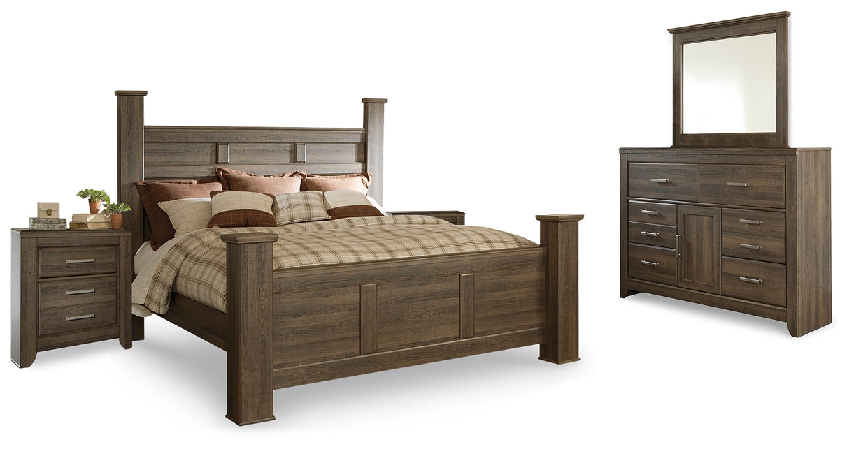 Furniture City Houma - Ashley Furniture - Juararo King Poster Bed, Dresser, Mirror and 2 Nightstands - King Poster Bed, Dresser, Mirror and 2 Nightstands - B251B27
