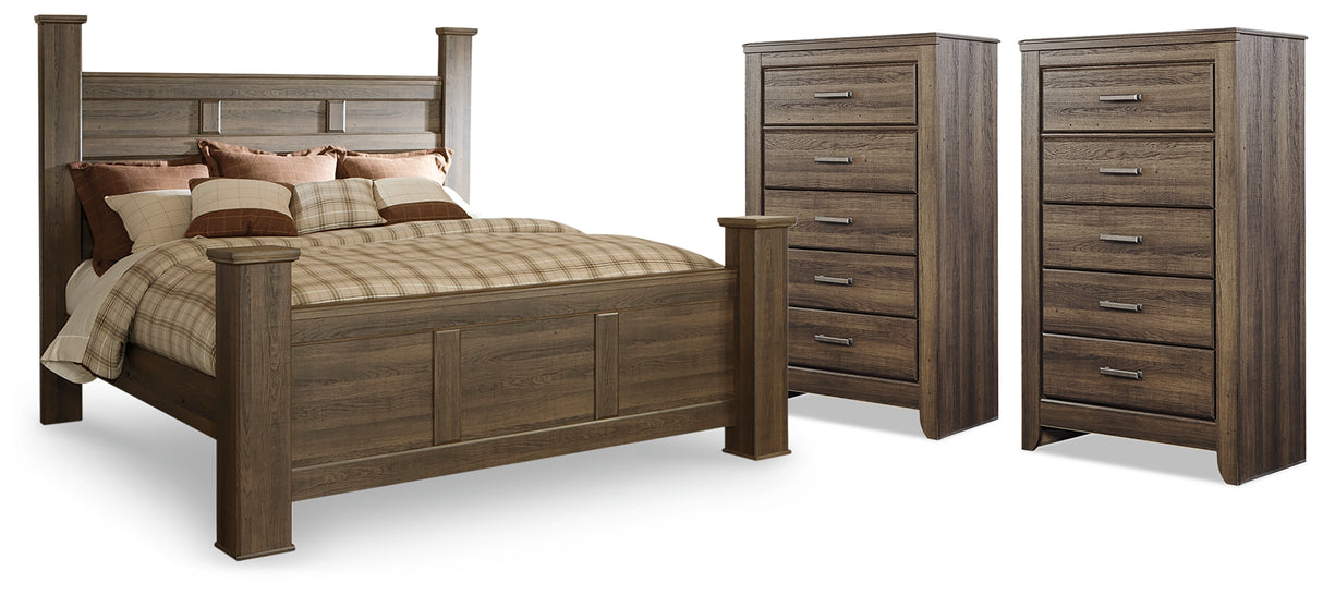 Furniture City Houma - Ashley Furniture - Juararo King Poster Bed and 2 Chests - King Poster Bed and 2 Chests - B251B49