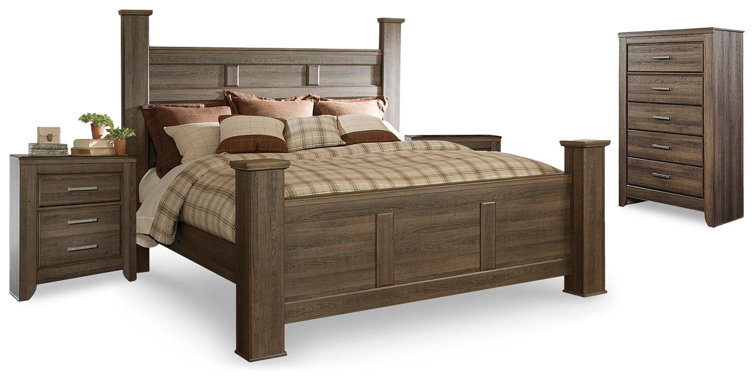 Furniture City Houma - Ashley Furniture - Juararo King Poster Bed, Chest and 2 Nightstands - King Poster Bed, Chest and 2 Nightstands - B251B33