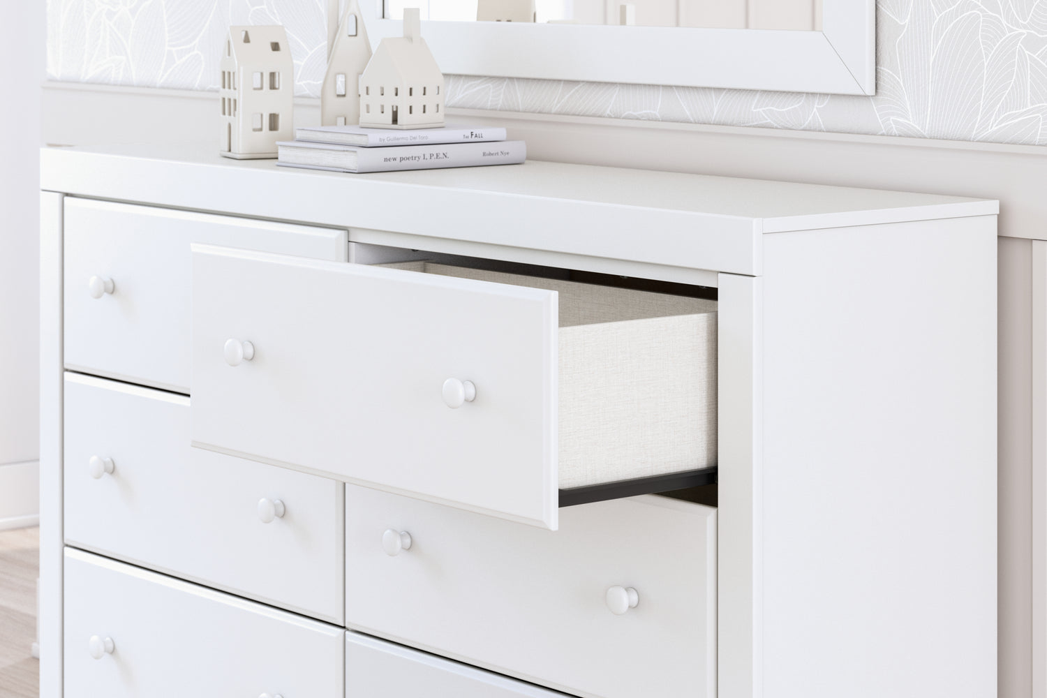 Mollviney Twin Panel Headboard, Dresser and Mirror