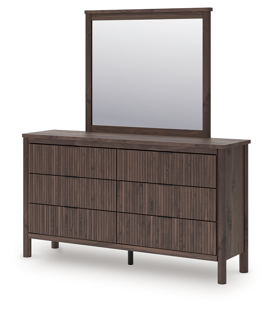 Pamytta Twin Upholstered Panel Bed, Dresser and Mirror