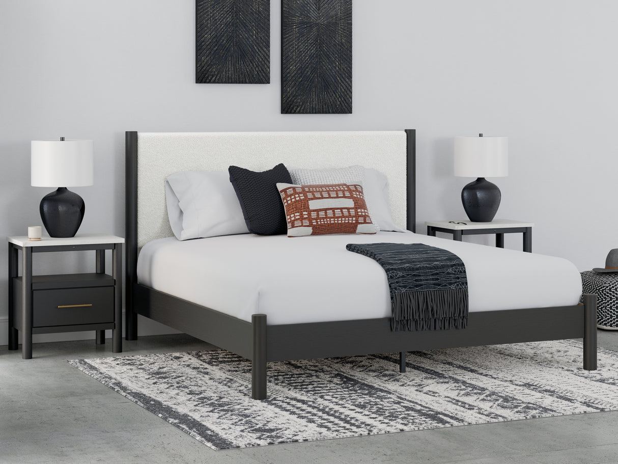 Furniture City Houma - Ashley Furniture - Cadmori King Upholstered Panel Bed - King Upholstered Panel Bed / Black/White - B2616B8