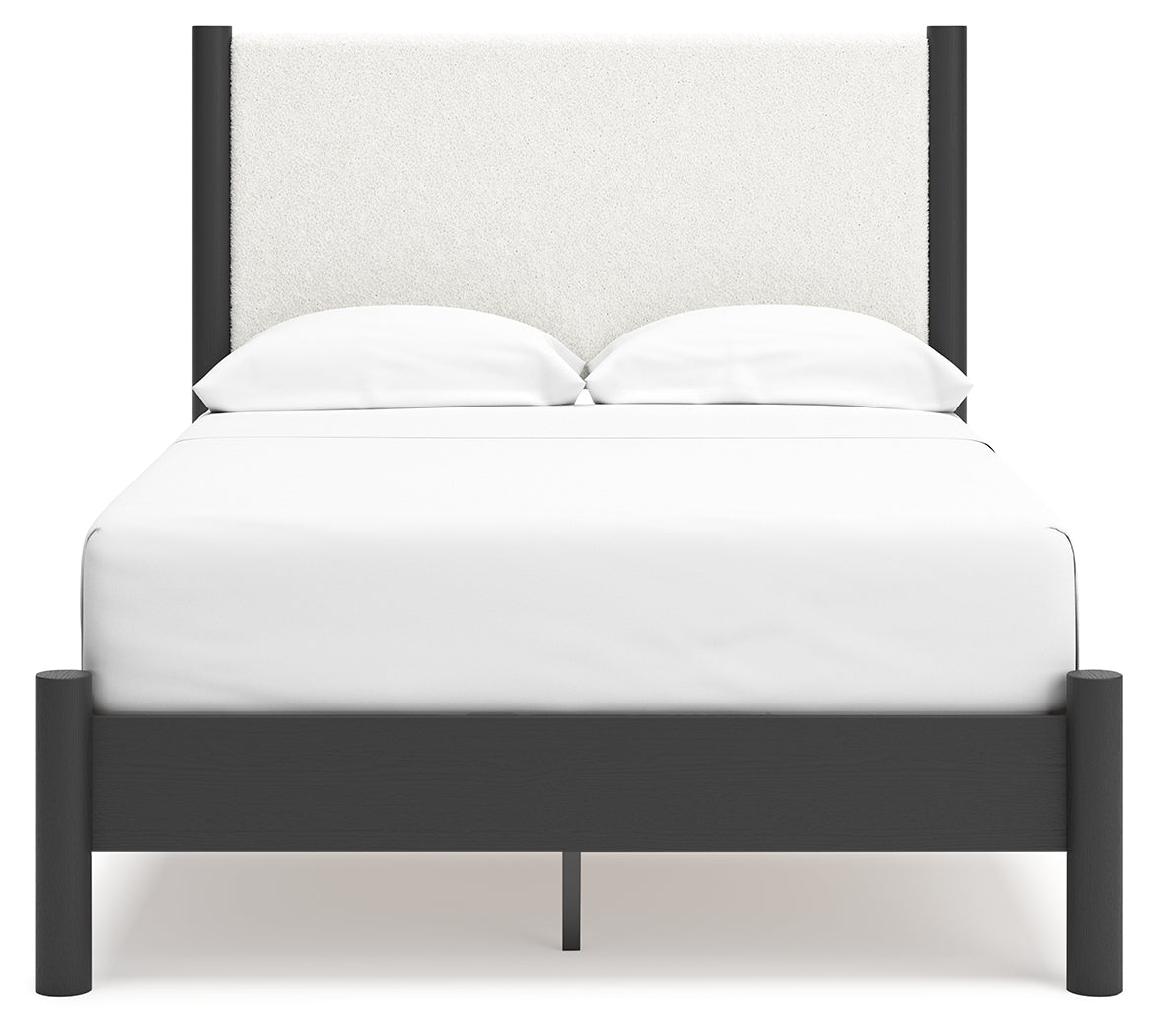 Cadmori Full Upholstered Panel Bed, Dresser and Mirror
