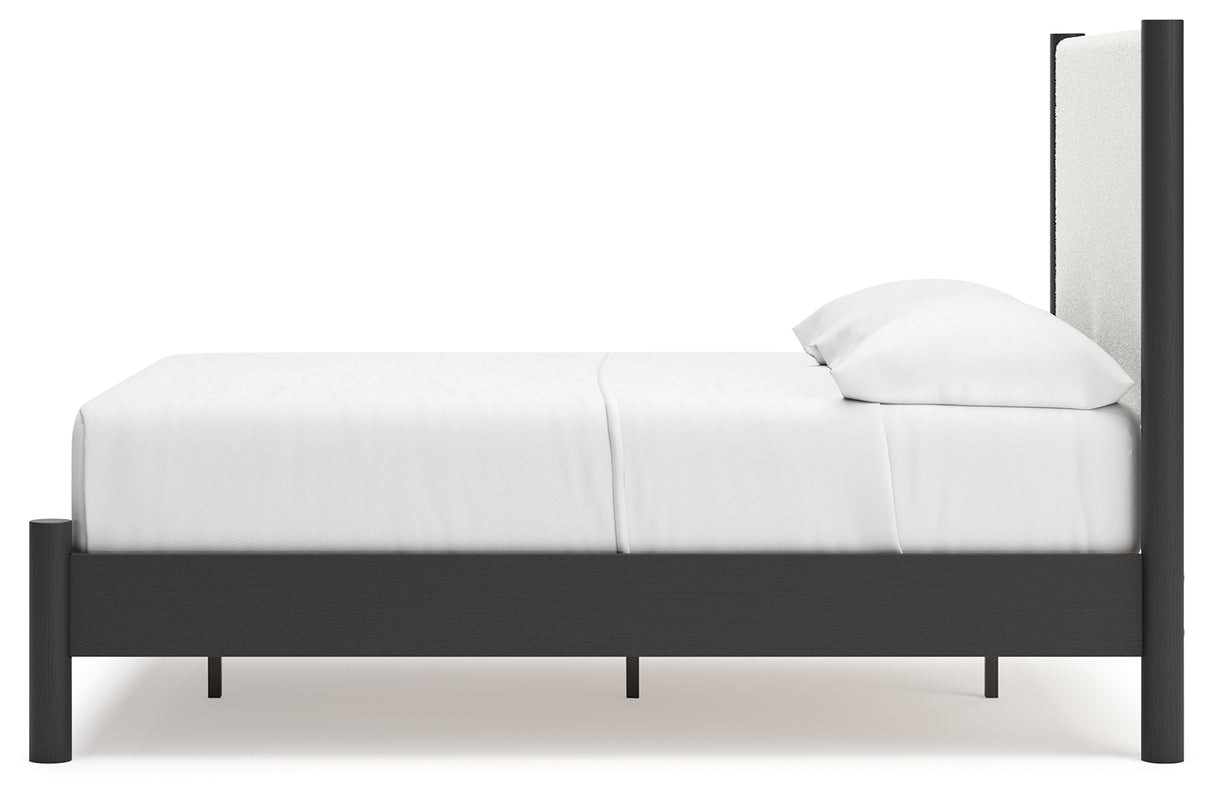 Cadmori Full Upholstered Panel Bed, Dresser and Mirror
