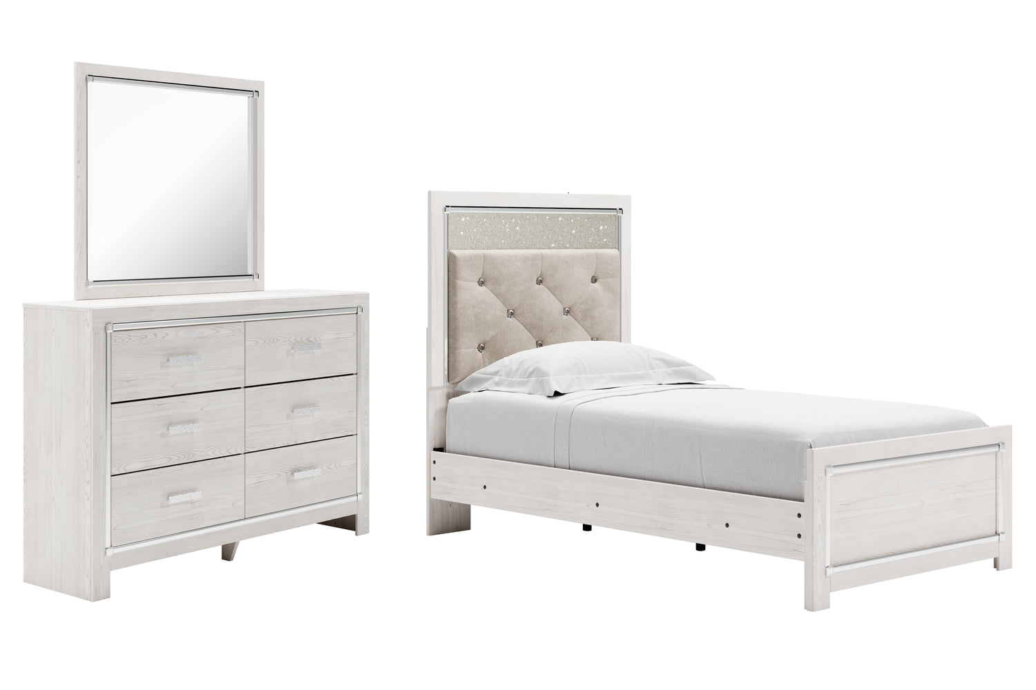 Furniture City Houma - Ashley Furniture - Altyra Twin Panel Bed, Dresser and Mirror - Twin Panel Bed, Dresser and Mirror / White - B2640B7