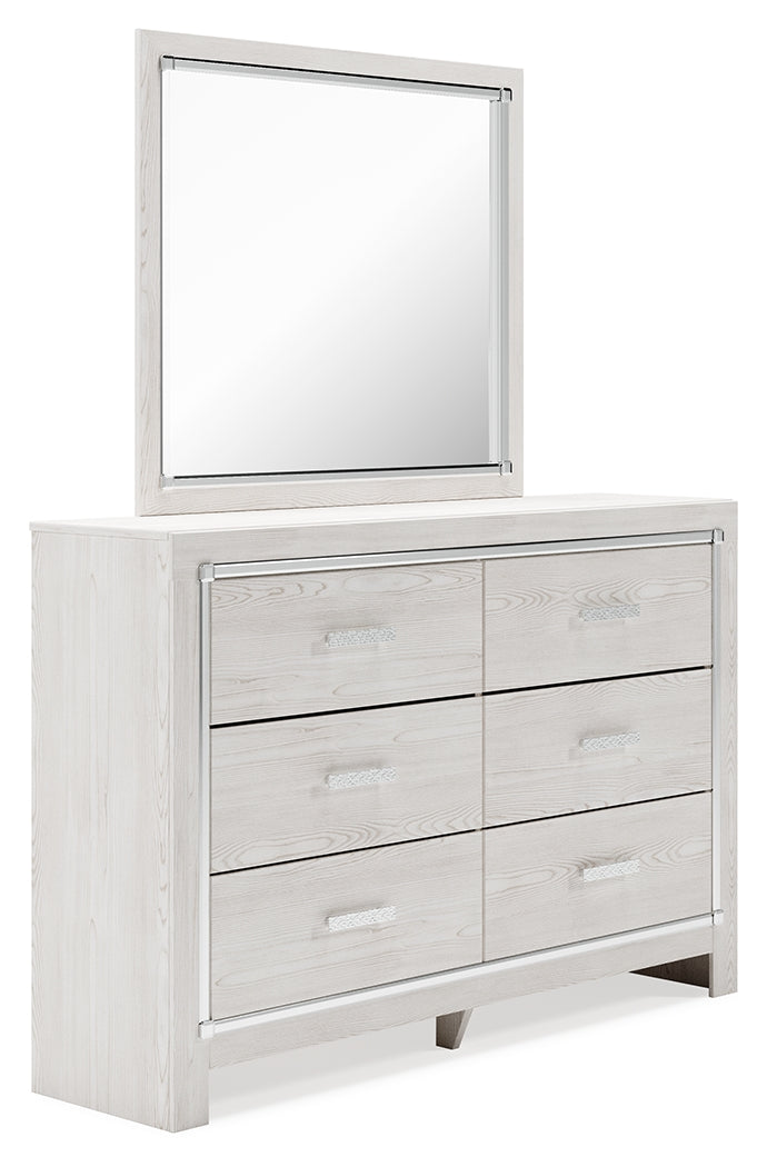 Altyra Queen Upholstered Panel Bed, Dresser and Mirror