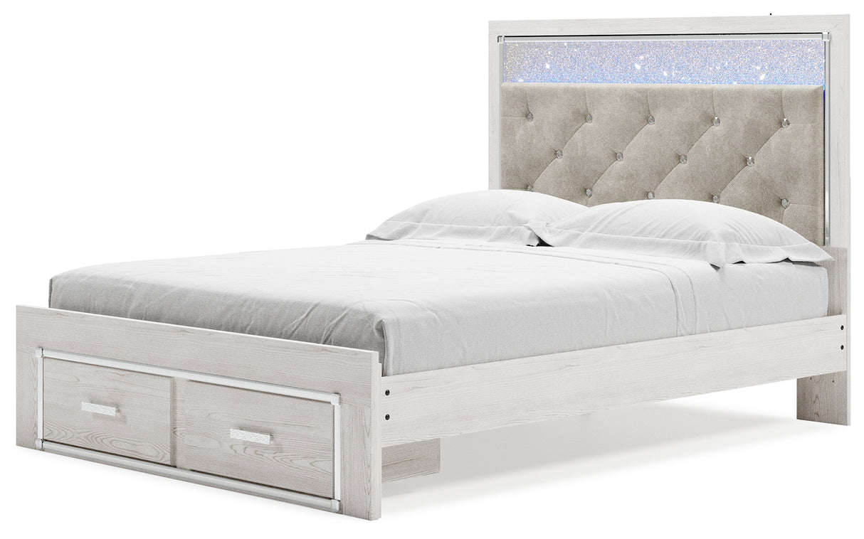 Altyra Queen Upholstered Panel Storage Bed, Dresser and Mirror