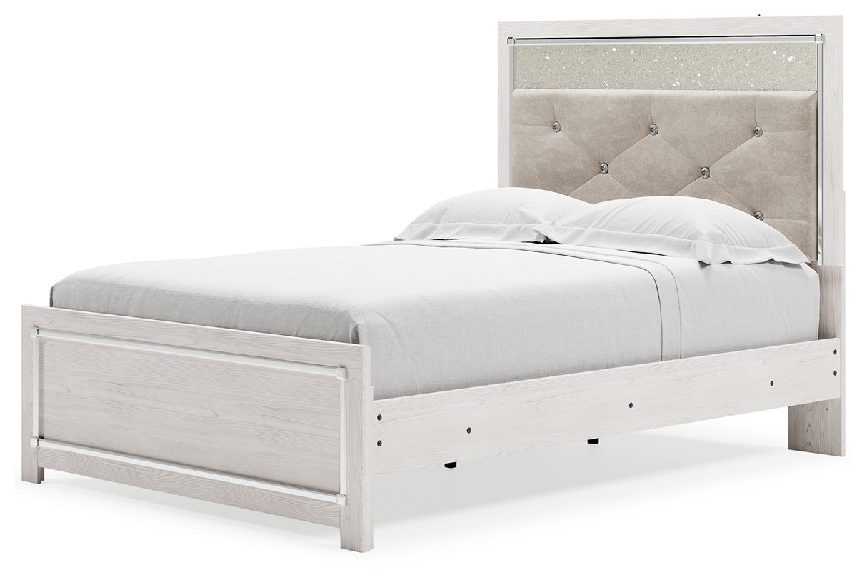 Altyra Full Upholstered Panel Bed, Dresser, Mirror, Chest and Nightstand