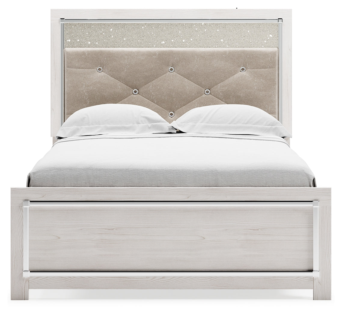 Altyra Full Upholstered Panel Bed, Dresser, Mirror, Chest and Nightstand