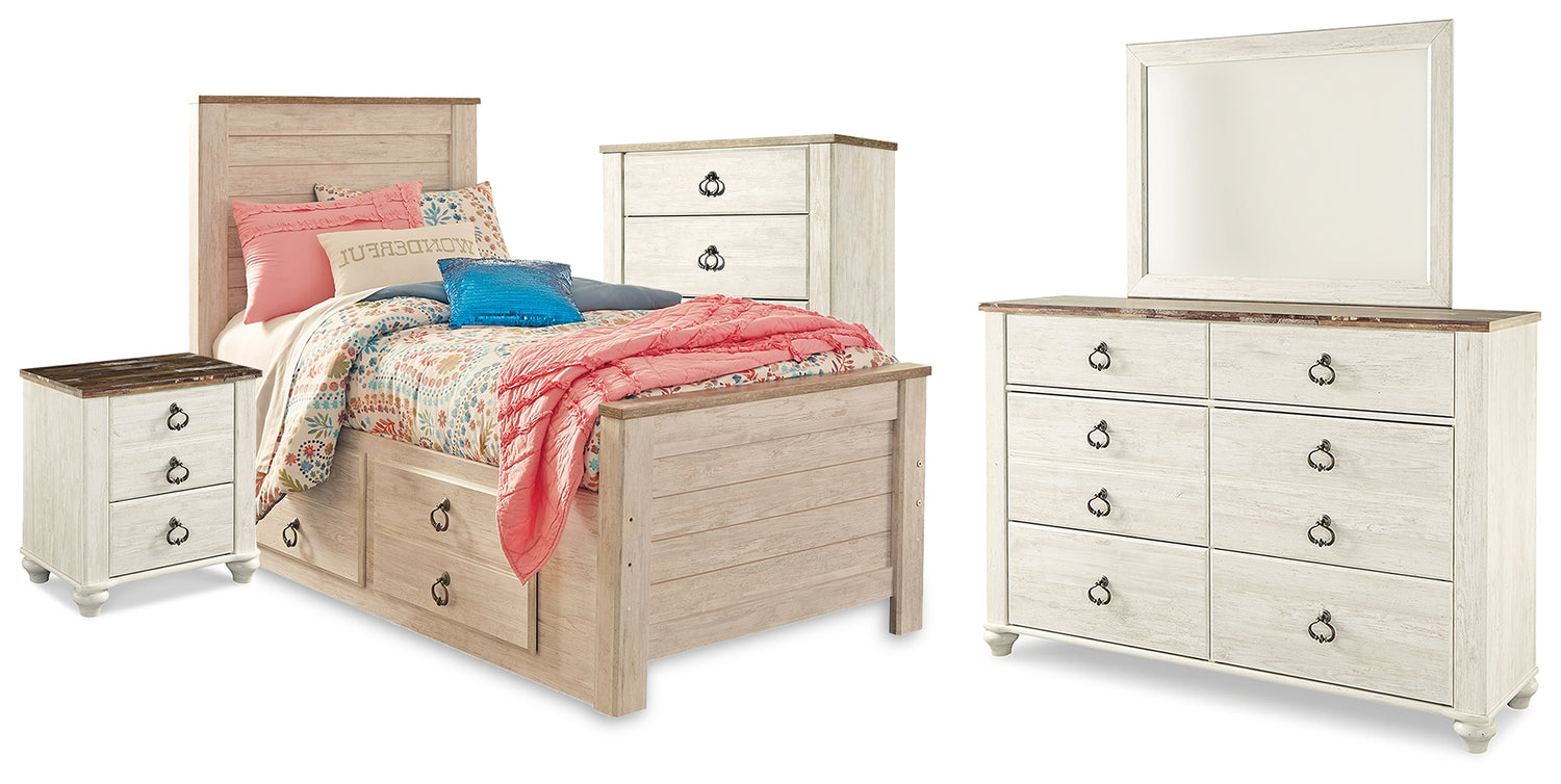 Furniture City Houma - Ashley Furniture - Willowton Twin Bed with Storage, Dresser, Mirror, Chest and Nightstand - Twin Bed with Storage, Dresser, Mirror, Chest and Nightstand - B267B65