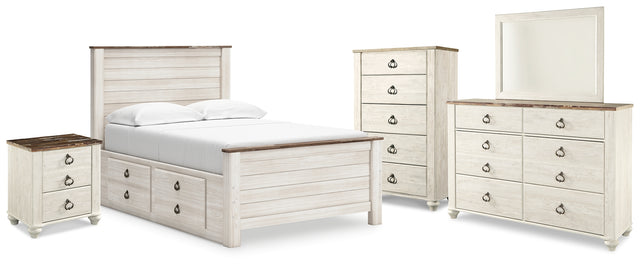 Furniture City Houma - Ashley Furniture - Willowton Full Panel Bed with storage, Dresser, Mirror, Chest and Nightstand - Full Panel Bed with storage, Dresser, Mirror, Chest and Nightstand - B267B12