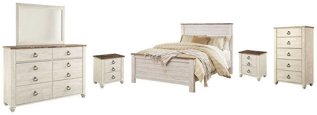 Furniture City Houma - Ashley Furniture - Willowton Queen Panel Bed, Dresser, Mirror, Chest and 2 Nightstands - Queen Panel Bed, Dresser, Mirror, Chest and 2 Nightstands - B267B34