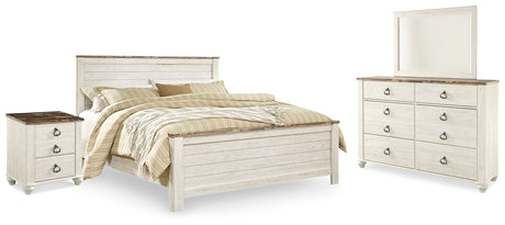 Furniture City Houma - Ashley Furniture - Willowton King Panel Bed, Dresser, Mirror, and Nightstand - King Panel Bed, Dresser, Mirror, and Nightstand - B267B38