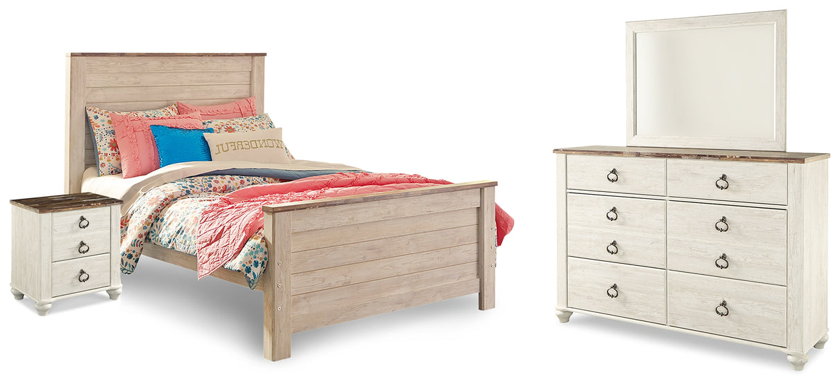 Furniture City Houma - Ashley Furniture - Willowton Full Panel Bed, Dresser, Mirror, Chest and Nightstand - Full Panel Bed, Dresser, Mirror, Chest and Nightstand - B267B64