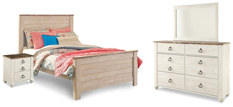 Furniture City Houma - Ashley Furniture - Willowton Full Panel Bed, Dresser, Mirror, Chest and Nightstand - Full Panel Bed, Dresser, Mirror, Chest and Nightstand - B267B64