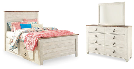 Furniture City Houma - Ashley Furniture - Willowton Full Panel Bed with Storage, Dresser and Mirror - Full Panel Bed with Storage, Dresser and Mirror - B267B52