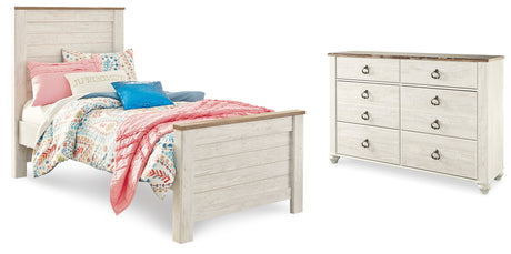 Furniture City Houma - Ashley Furniture - Willowton Twin Panel Bed and Dresser - Twin Panel Bed and Dresser - B267B53