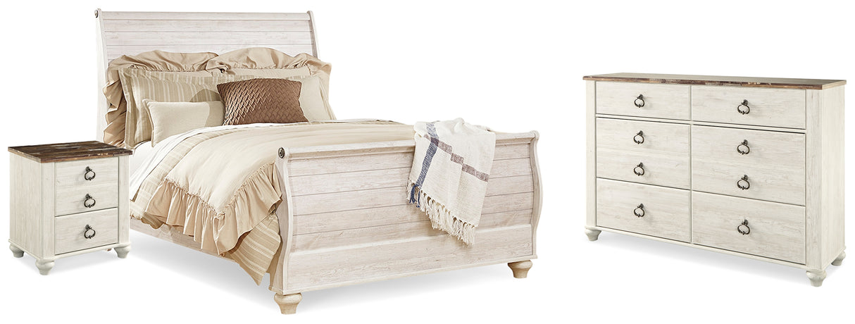 Furniture City Houma - Ashley Furniture - Willowton Queen Sleigh Bed, Dresser and Nightstand - Queen Sleigh Bed, Dresser and Nightstand - B267B59