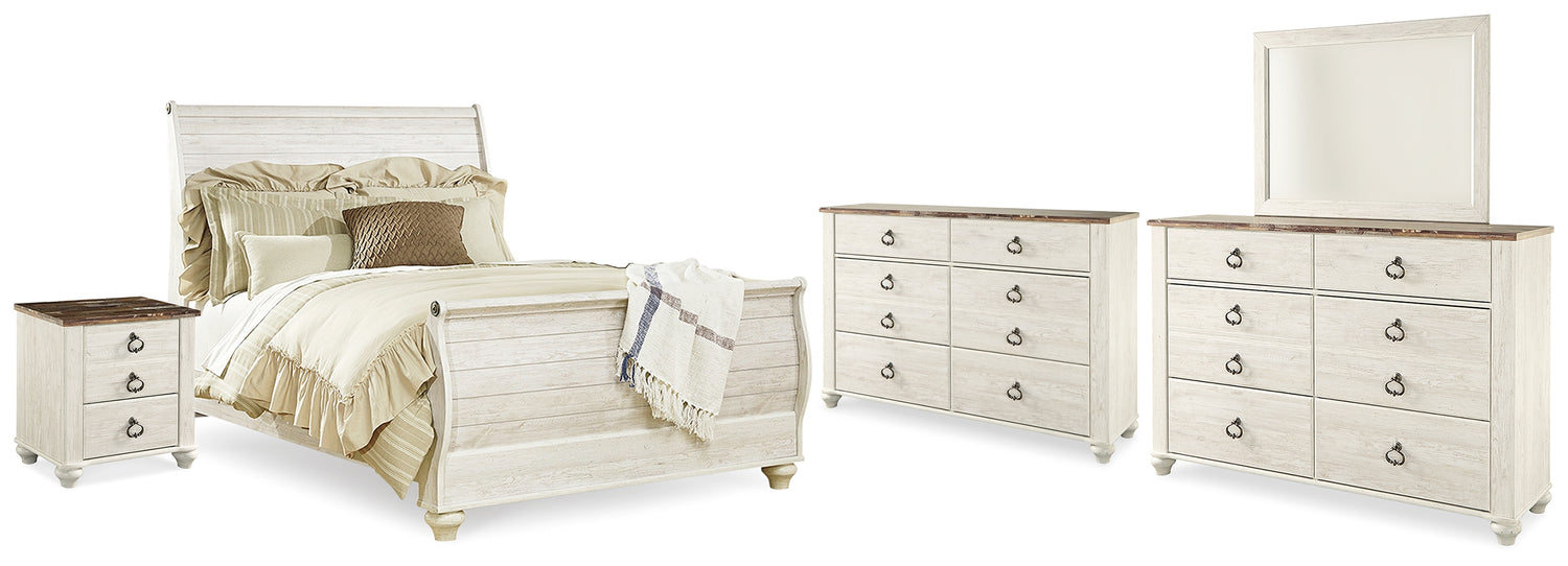 Furniture City Houma - Ashley Furniture - Willowton Queen Bed, Dresser, Mirror and Chest - Queen Bed, Dresser, Mirror and Chest - B267B58