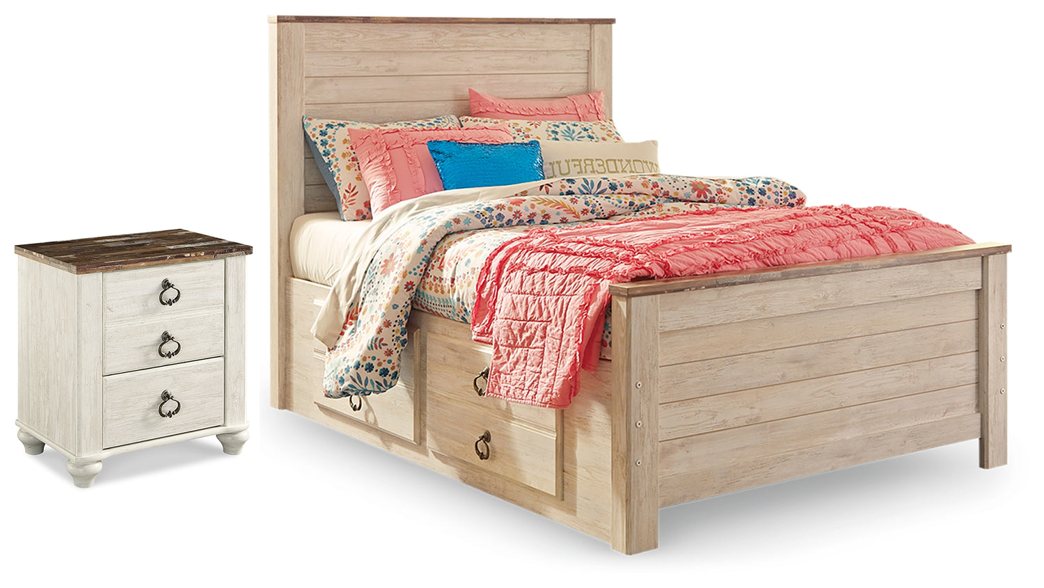 Furniture City Houma - Ashley Furniture - Willowton Full Panel Bed with Storage and Nightstand - Full Panel Bed with Storage and Nightstand - B267B66