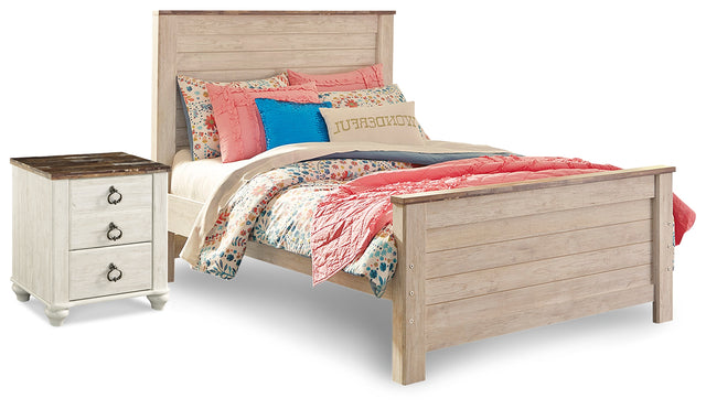 Furniture City Houma - Ashley Furniture - Willowton Full Panel Bed and Nightstand - Full Panel Bed and Nightstand - B267B41