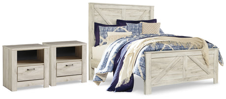Furniture City Houma - Ashley Furniture - Bellaby Queen Crossbuck Panel Bed and 2 Nightstands - Queen Crossbuck Panel Bed and 2 Nightstands - B331B16