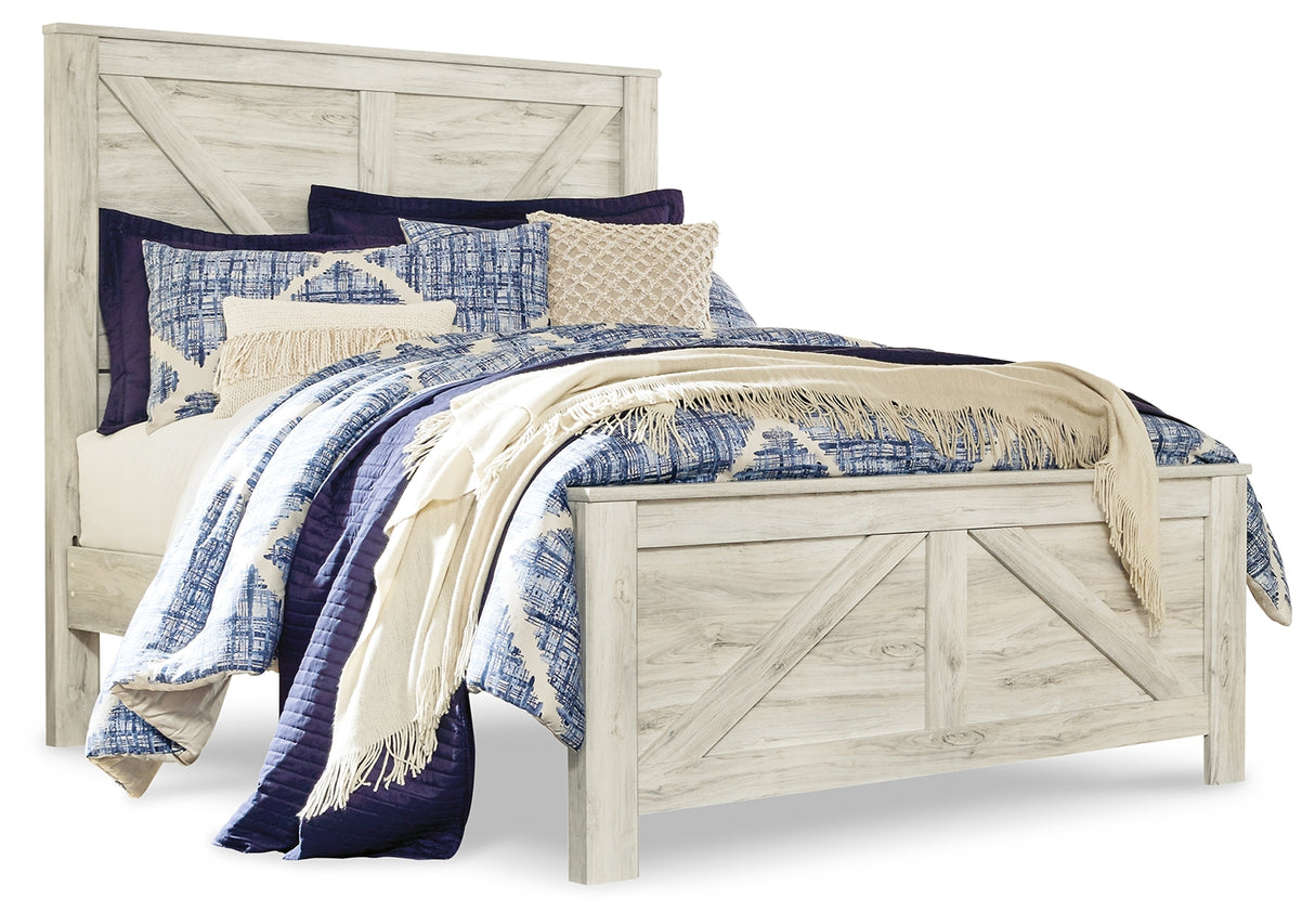 Furniture City Houma - Ashley Furniture - Bellaby Queen Crossbuck Panel Bed, Dresser, Mirror and 2 Nightstands - Queen Crossbuck Panel Bed, Dresser, Mirror and 2 Nightstands / Whitewash - B331B13