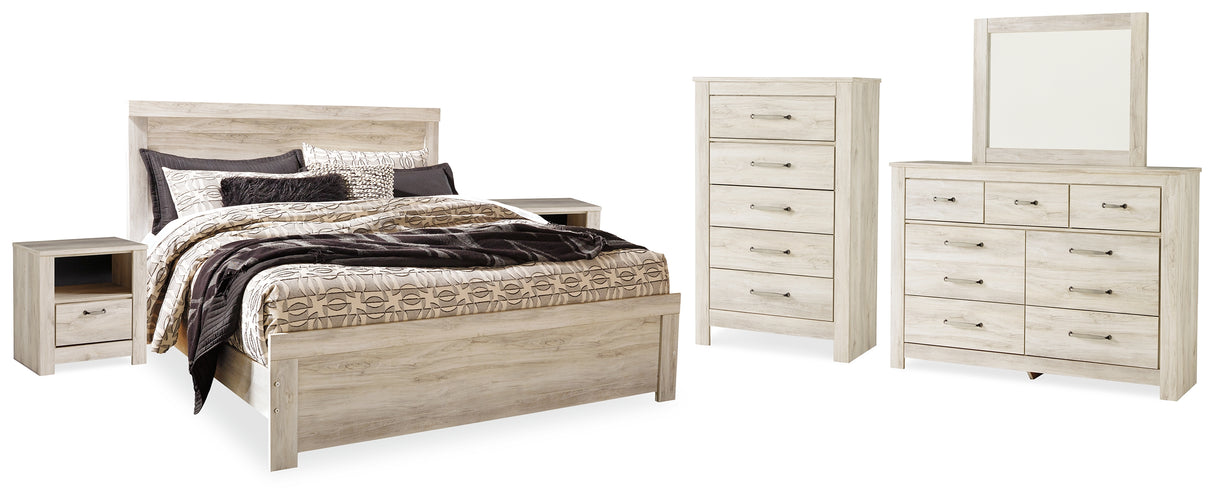 Furniture City Houma - Ashley Furniture - Bellaby King Panel Bed, Dresser, Mirror, Chest and 2 Nightstands - King Panel Bed, Dresser, Mirror, Chest and 2 Nightstands / Whitewash - B331B17
