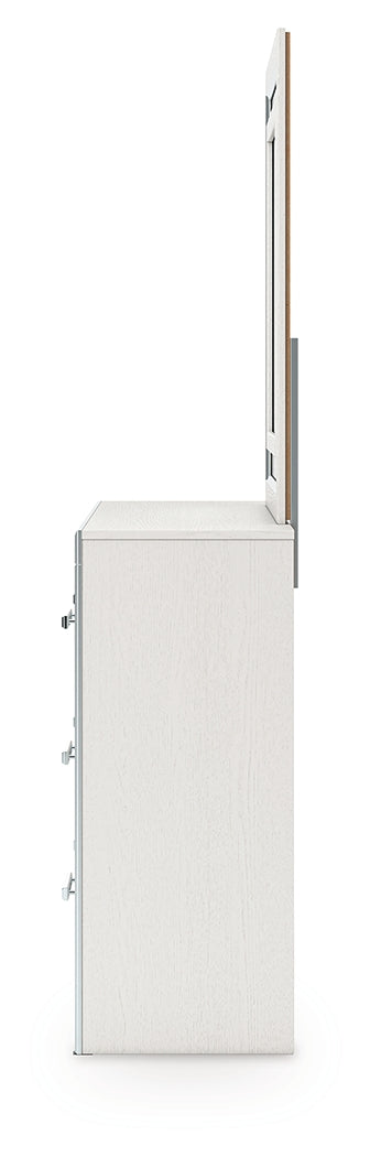 Zuraleus Queen Upholstered Panel Platform Bed, Dresser and Mirror