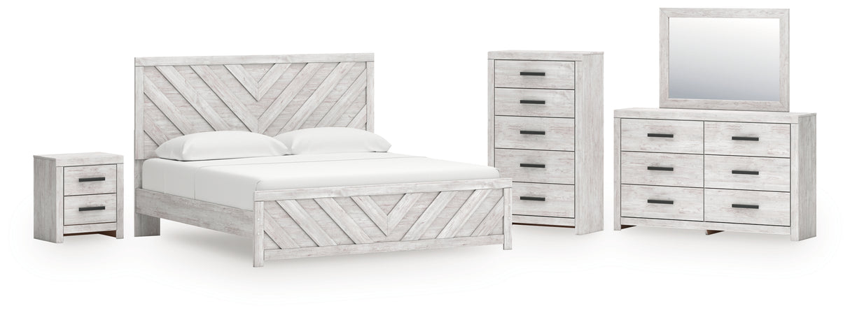 Cayboni King Panel Bed, Dresser, Mirror, Chest and Nightstand