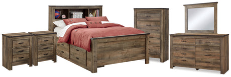Furniture City Houma - Ashley Furniture - Trinell Full Bookcase Storage Bed, Dresser, Mirror, Chest and 2 Nightstands - Full Bookcase Storage Bed, Dresser, Mirror, Chest and 2 Nightstands - B446B89