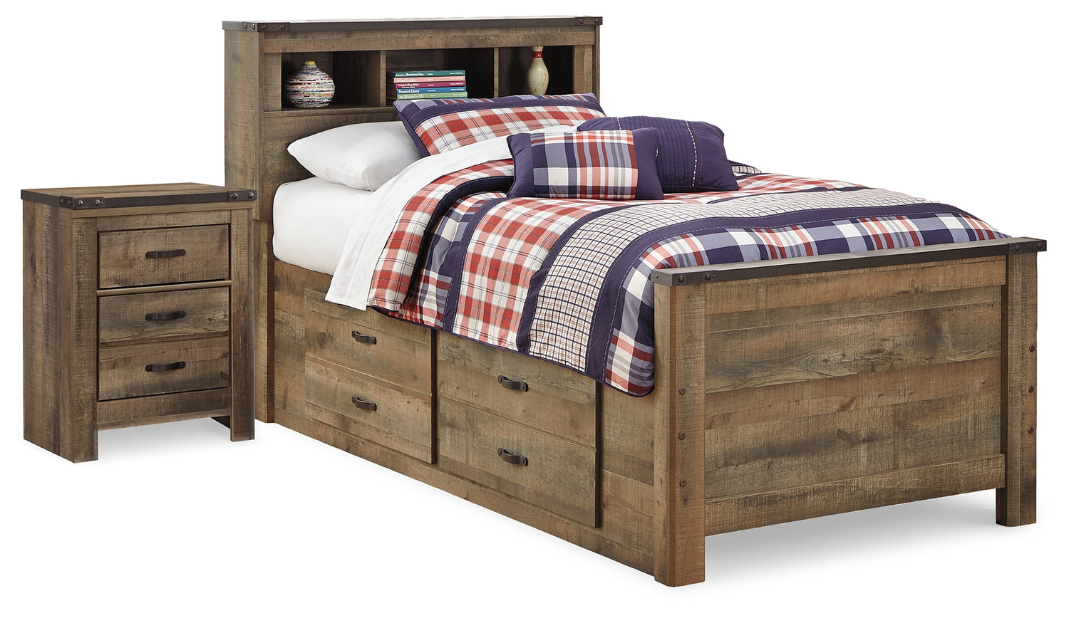 Furniture City Houma - Ashley Furniture - Trinell Twin Panel Bed with Storage and Nightstand - Twin Panel Bed with Storage and Nightstand - B446B68
